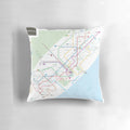 Barcelona metro map printed on a soft, comfortable throw pillow for home decor