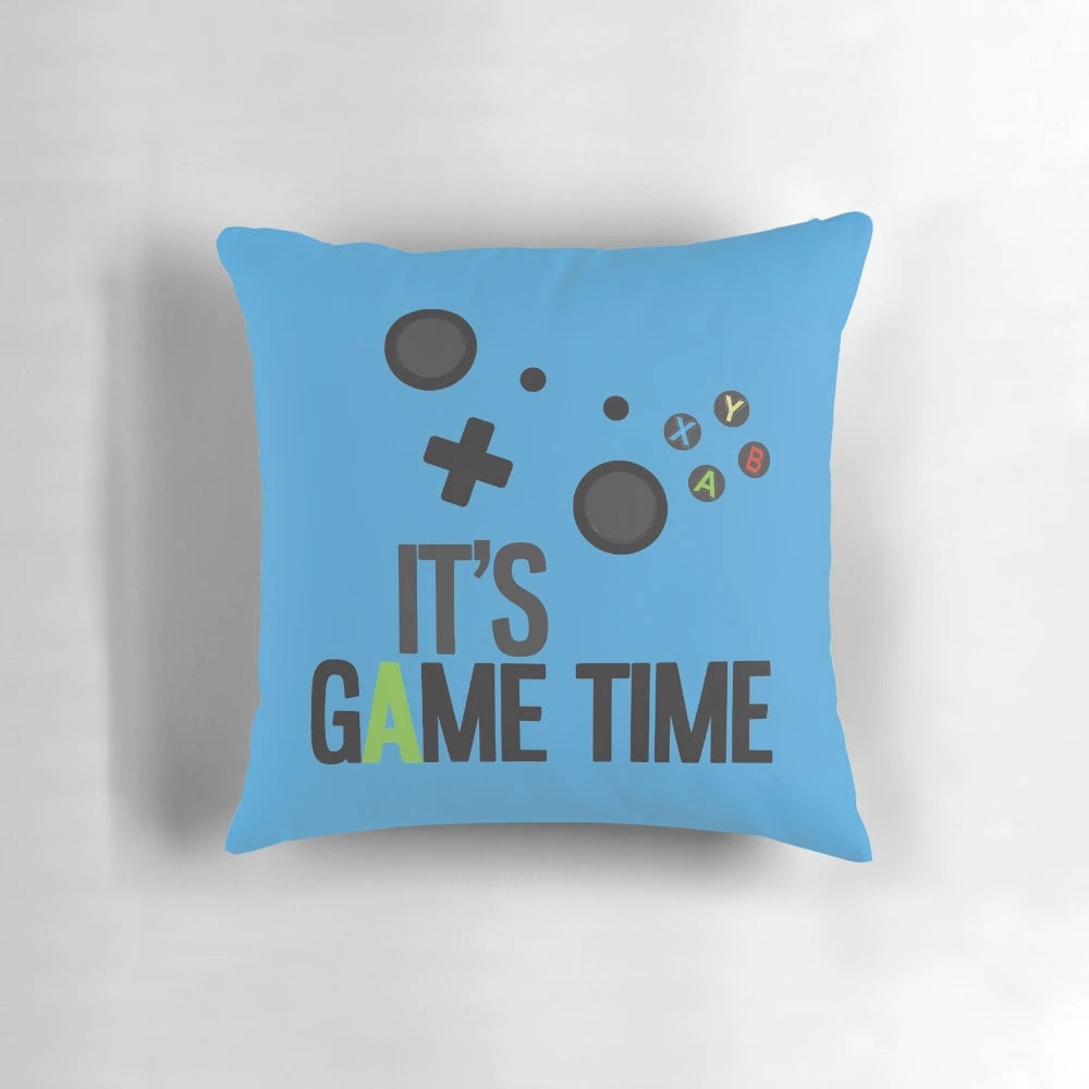 A plush, comfortable blue pillow featuring a game controller design, perfect for gamers and video game lovers.