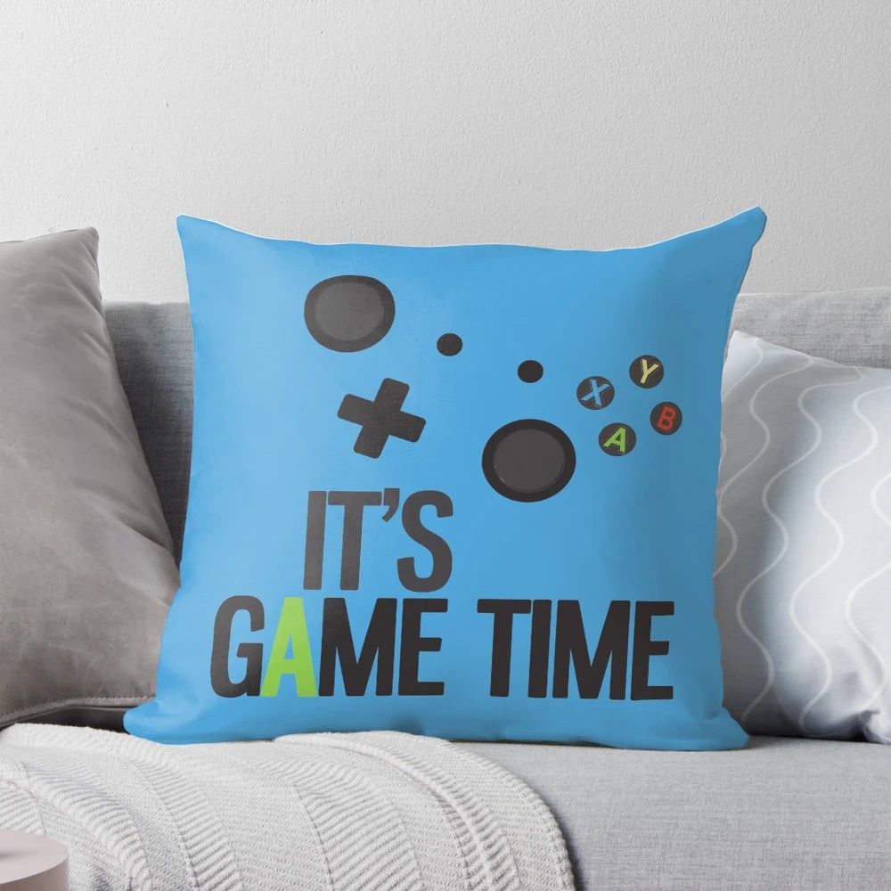 A plush, comfortable blue pillow featuring a game controller design, perfect for gamers and video game lovers.