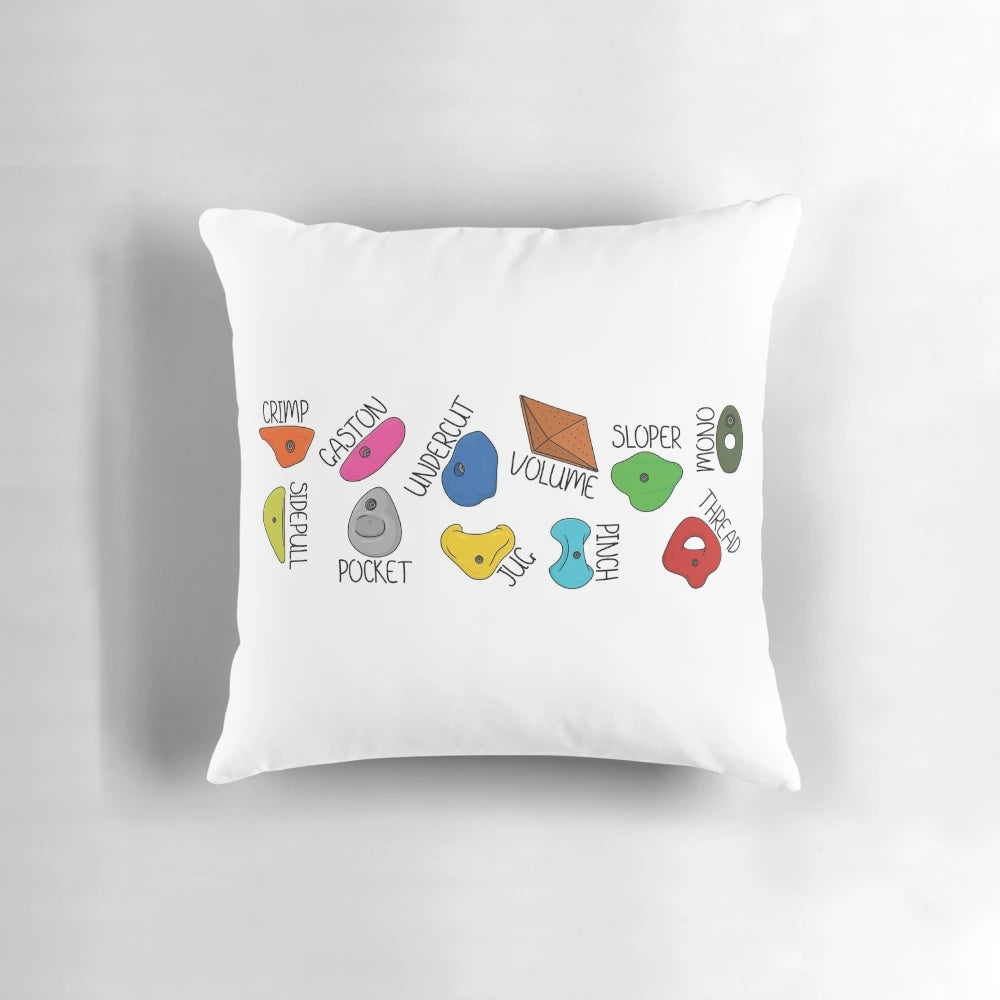 A soft, durable climbing holds pillow designed for rock climbers to enhance training and recovery.