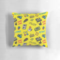 A plush, comfortable pillow featuring classic gaming icons and accessories