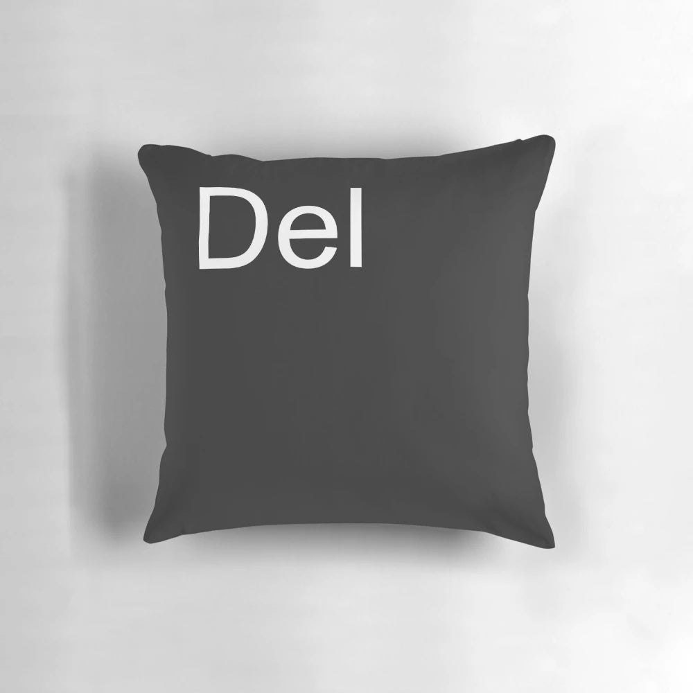 Black computer keyboard pillow with Ctrl, Alt, and Delete keys