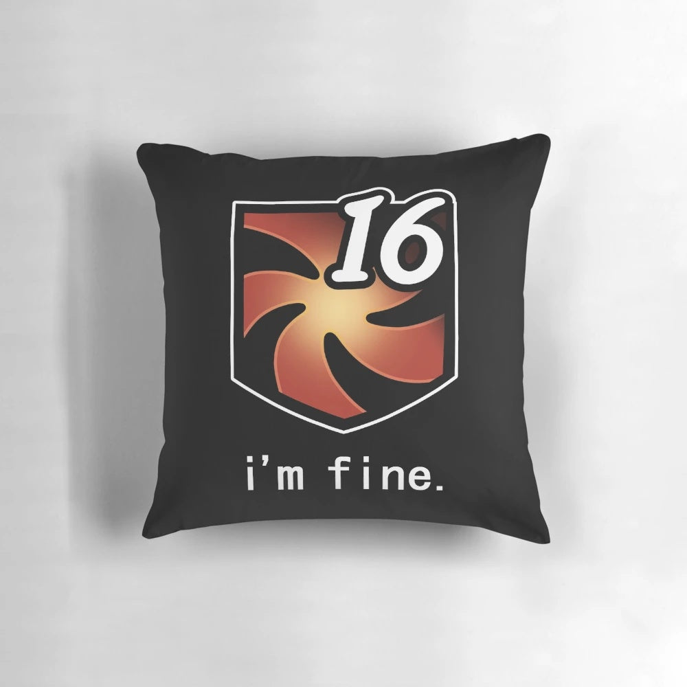 A soft, high-quality pillow featuring the "I'm Fine" Vuln Stacks design from Final Fantasy XIV