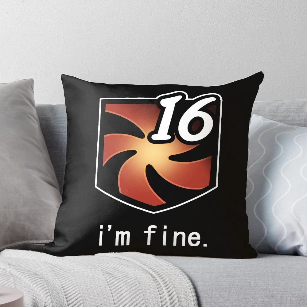 A soft, high-quality pillow featuring the "I'm Fine" Vuln Stacks design from Final Fantasy XIV