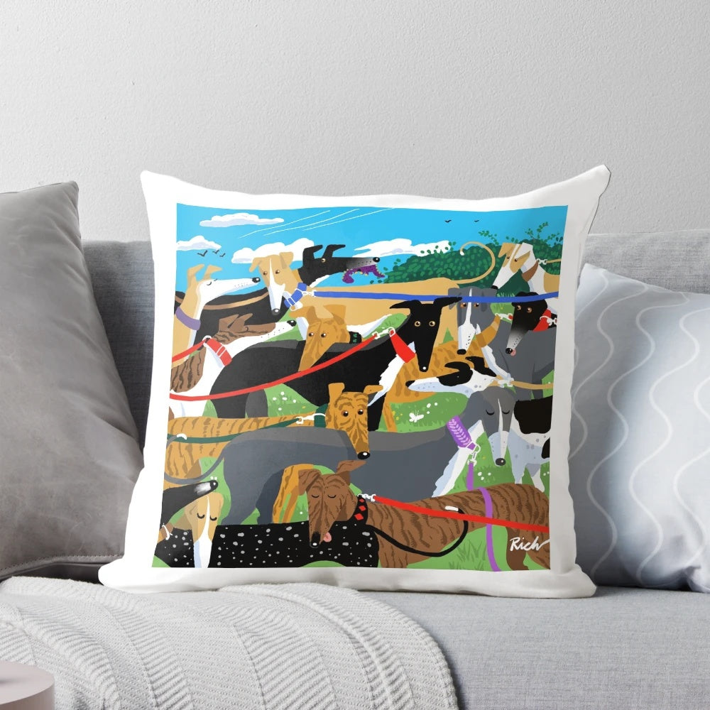 A soft, high-quality pillow featuring a greyhound design, perfect for adding a touch of elegance to your living space.