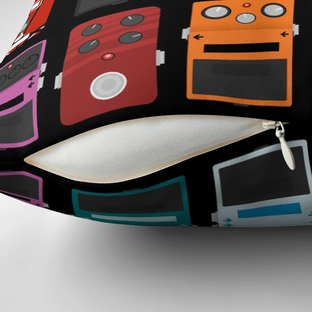 A soft, plush pillow designed to provide a comfortable surface for guitar pedals and effects on a pedalboard.