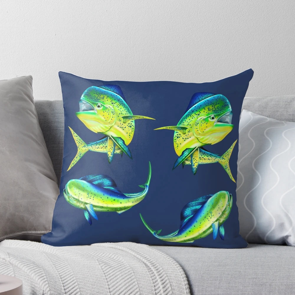 Soft, high-quality pillow featuring a mahi mahi or dolphin fish design for a cozy, ocean-inspired sleep experience.