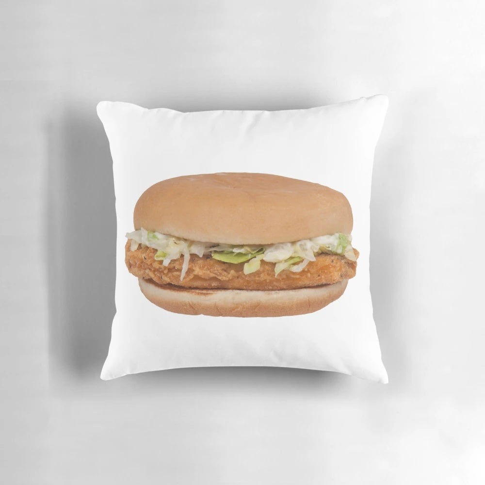 Soft, plush pillow in the shape of a McChicken sandwich