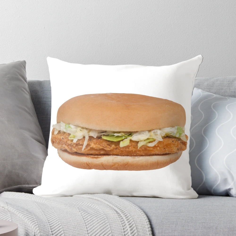 Soft, plush pillow in the shape of a McChicken sandwich