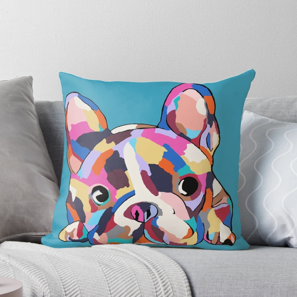Soft, plush pet pillow featuring a French bulldog design