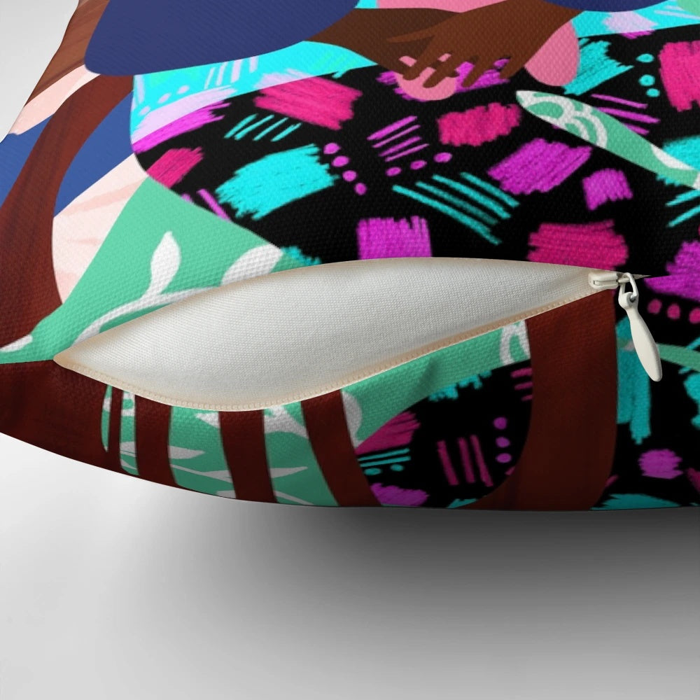 Rocking chair pillow with a black girl and mother design, perfect for a nursery or reading nook.