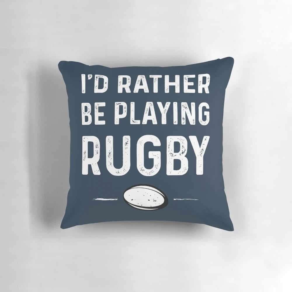 Plush rugby-themed pillow featuring a graphic design for rugby enthusiasts
