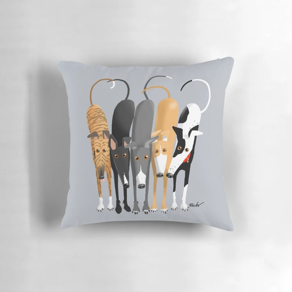 Soft, plush pillow featuring the silhouette of a sighthound breed like a greyhound or whippet