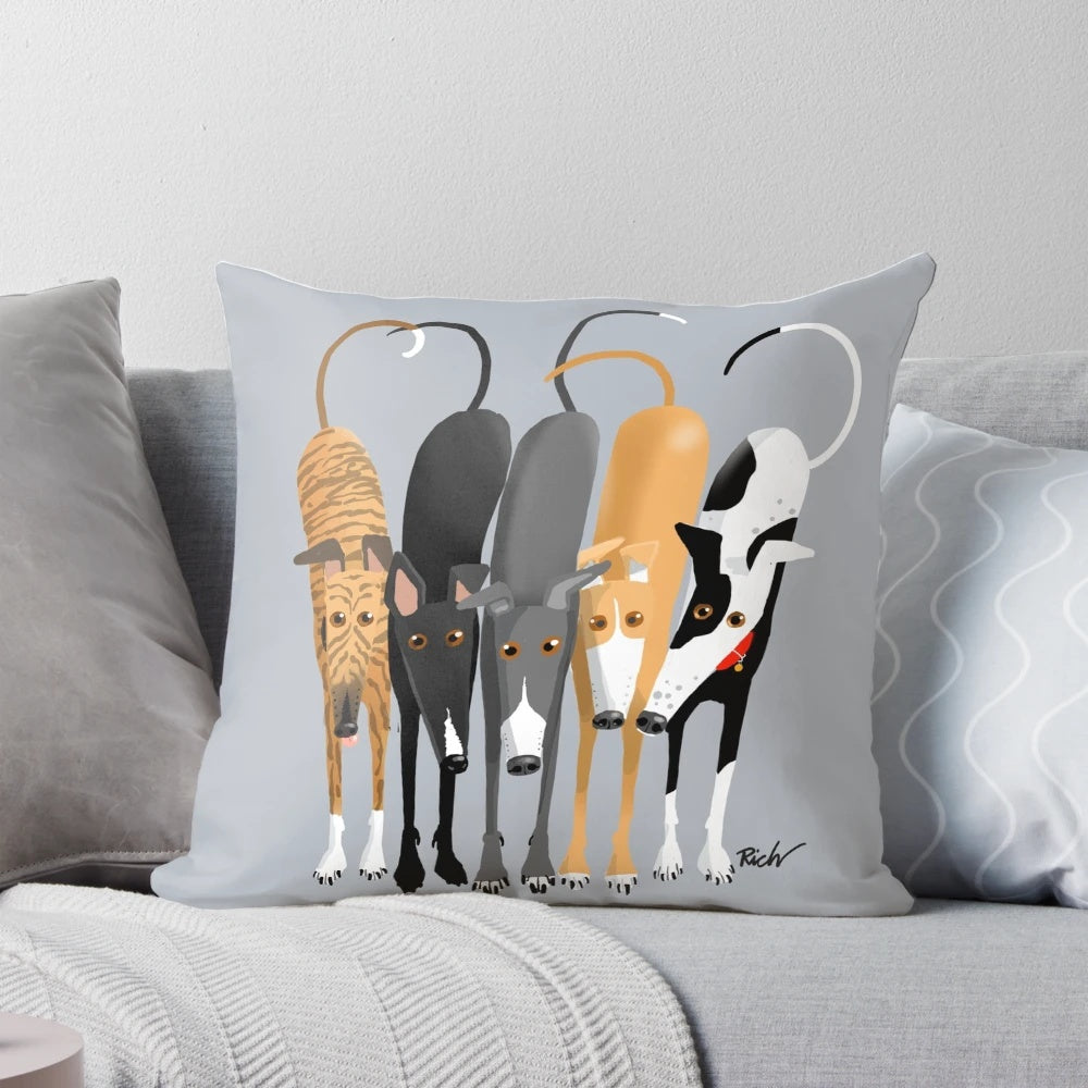 Soft, plush pillow featuring the silhouette of a sighthound breed like a greyhound or whippet