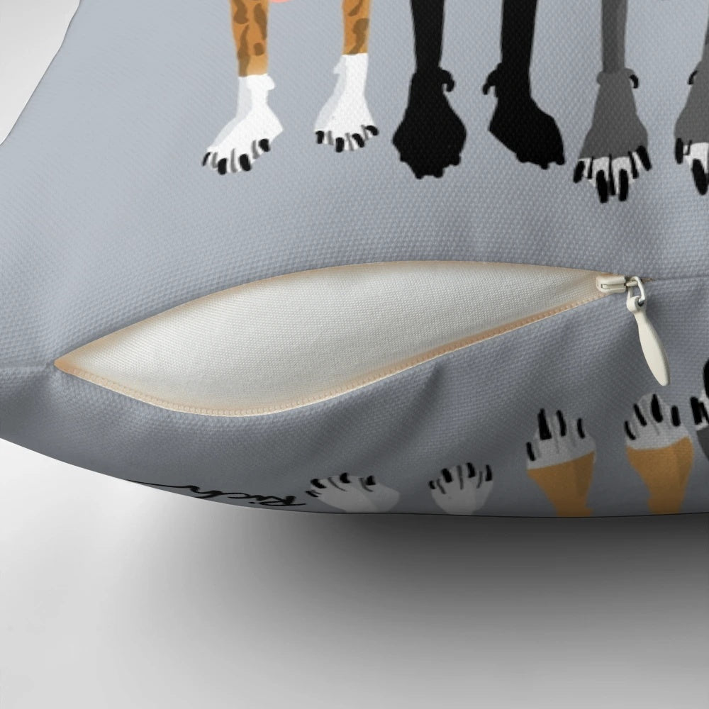 Soft, plush pillow featuring the silhouette of a sighthound breed like a greyhound or whippet