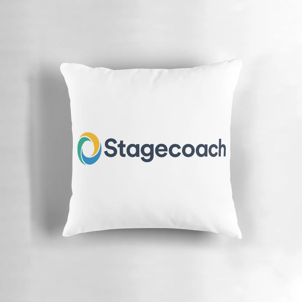 A plush, supportive stagecoach-themed travel pillow for relaxing on the bus.