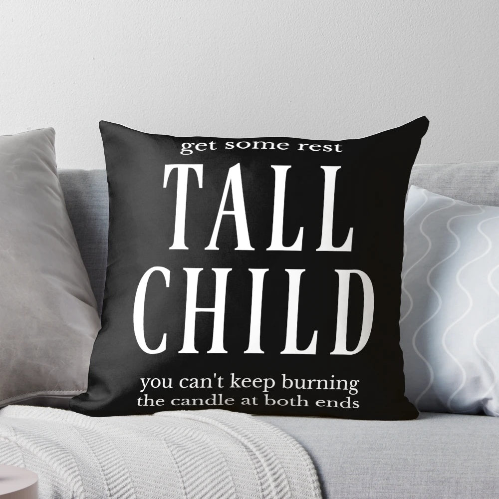 Tall child-sized pillow featuring a humorous design inspired by comedian John Mulaney's comedy routines.