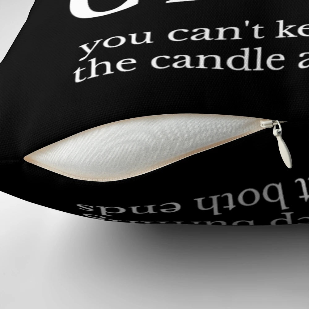 Tall child-sized pillow featuring a humorous design inspired by comedian John Mulaney's comedy routines.