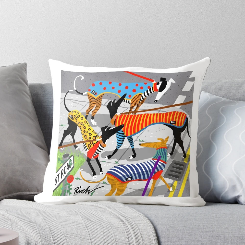 Soft, plush pillow featuring a greyhound, whippet, or other hound dog design