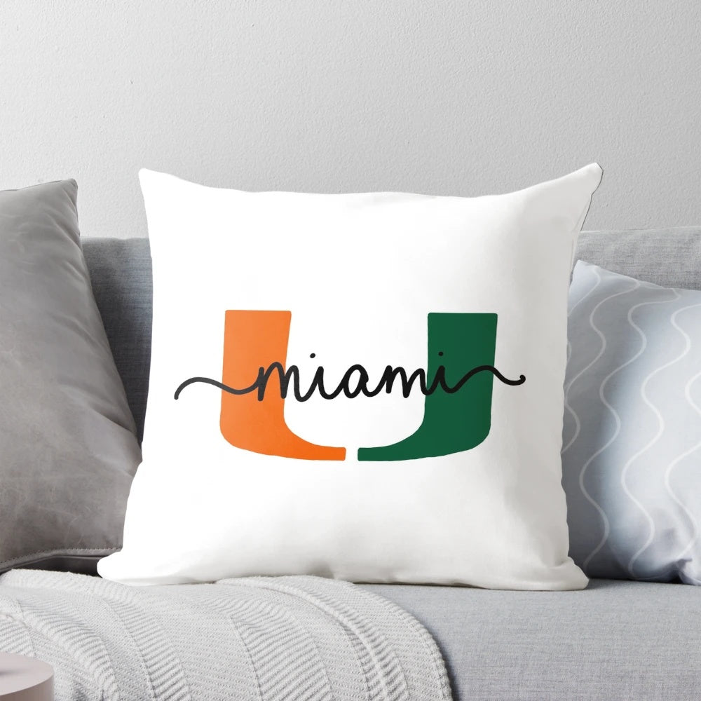 University of Miami Hurricanes themed throw pillow