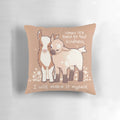 A soft, plush pillow featuring an illustration of adorable baby goats, designed to promote kindness and self-care.