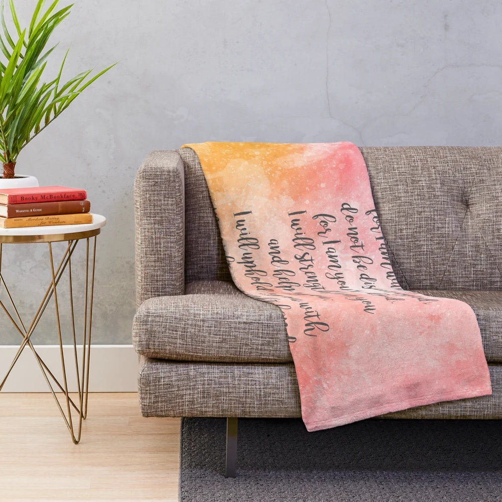 Cozy plush blanket featuring the inspiring Bible verse Isaiah 41:10