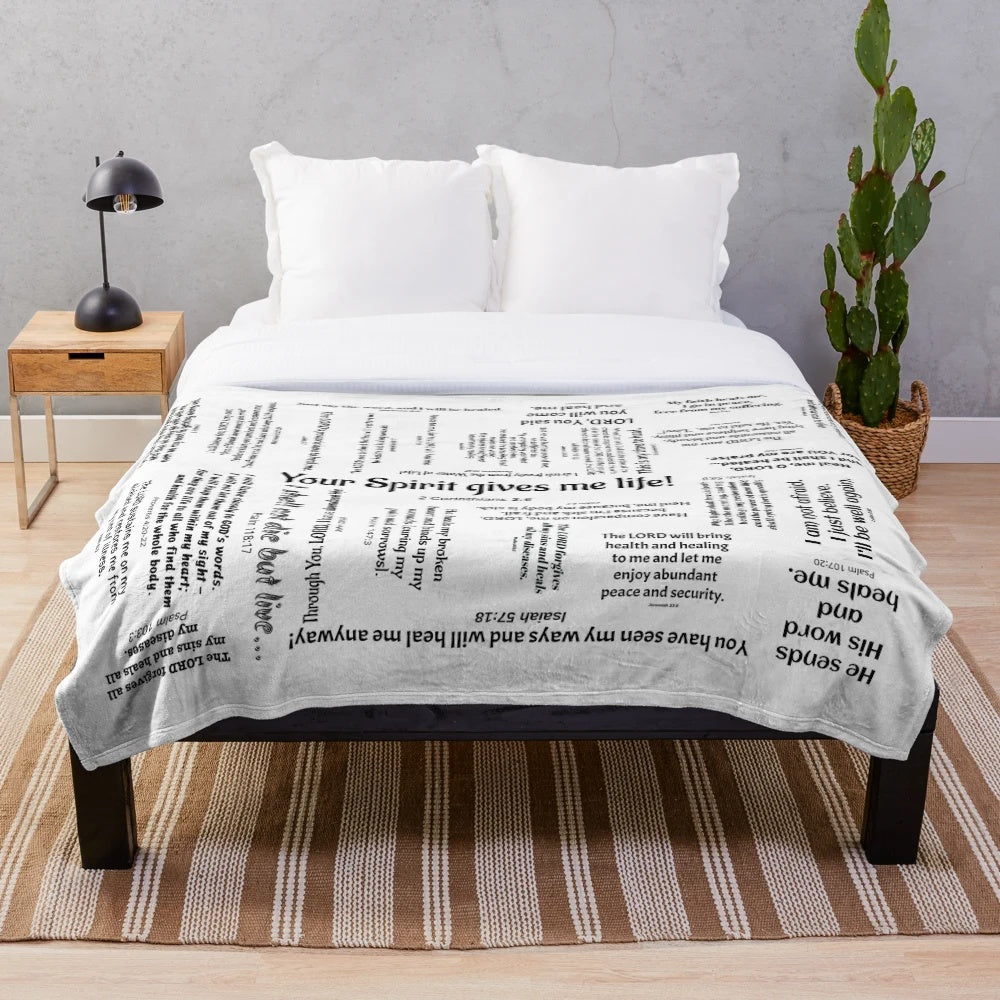Plush white blanket with healing scripture verses