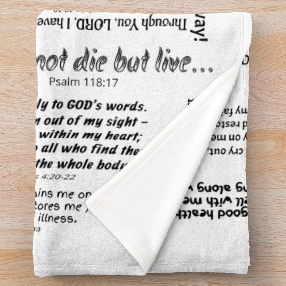 Plush white blanket with healing scripture verses