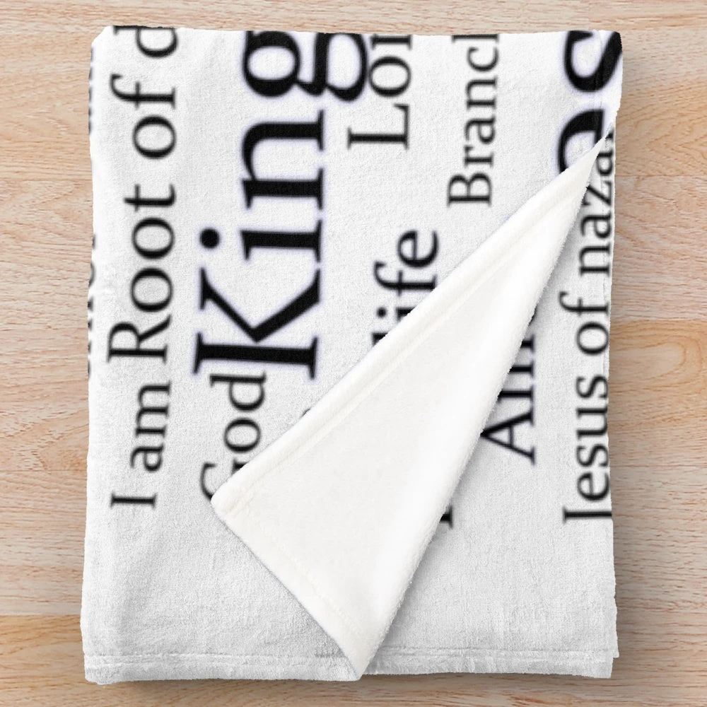 Plush blanket featuring inspirational Bible verses about Jesus Christ