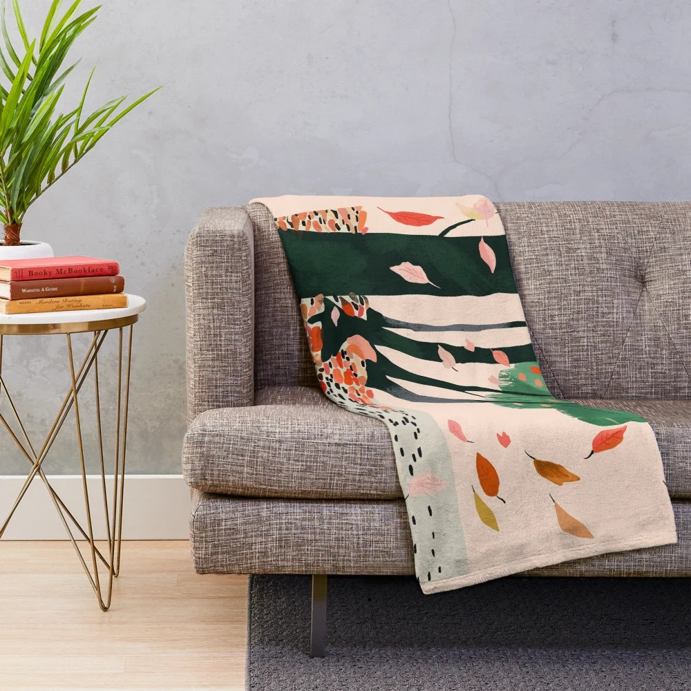 Autumn leaves plush blanket with a nature scene