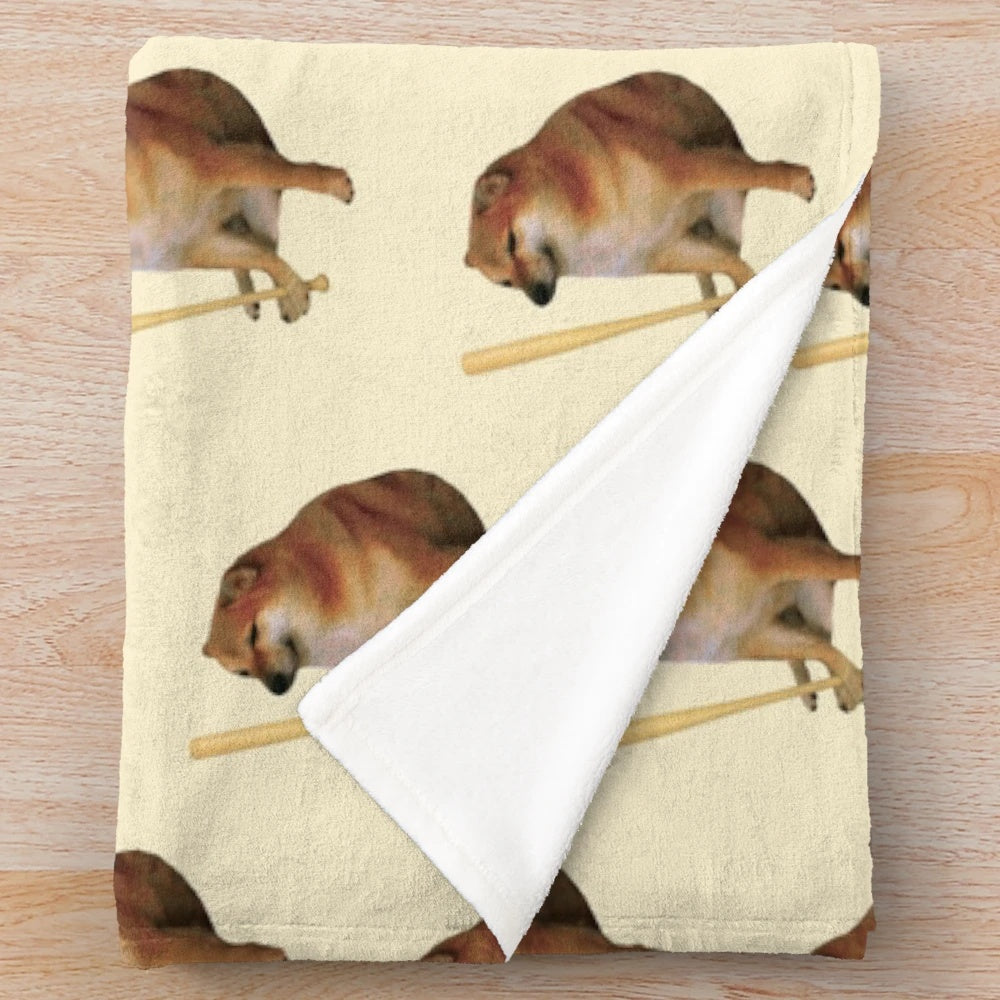 Soft and cuddly plush blanket featuring the iconic Cheems Doge meme character