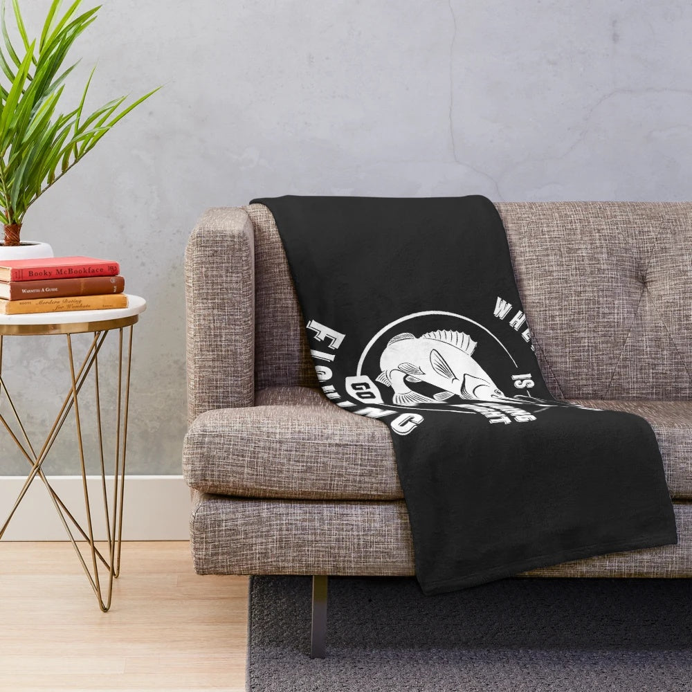 Fishing plush blanket with ocean and sea themed design
