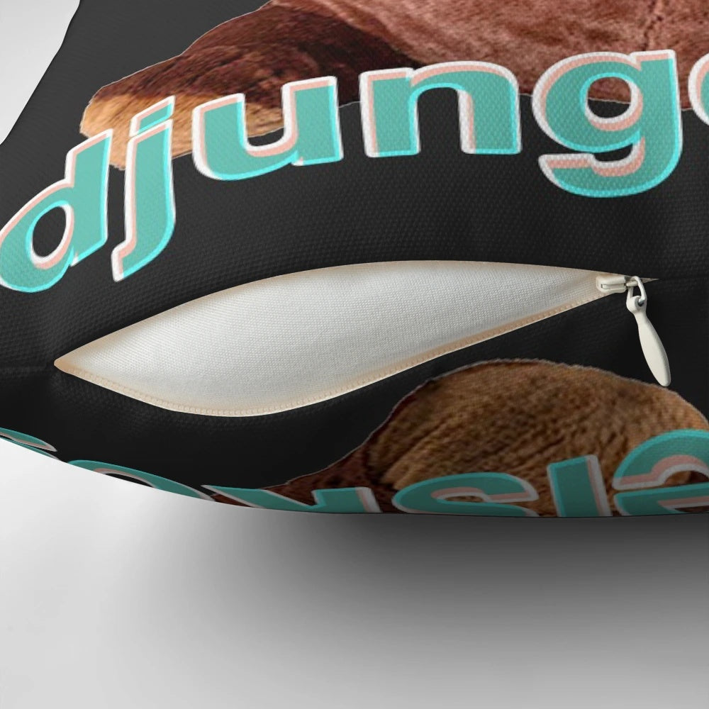 A soft, plush Djungelskog pillow with a humorous "All My Homies Love Djungelskog" design.