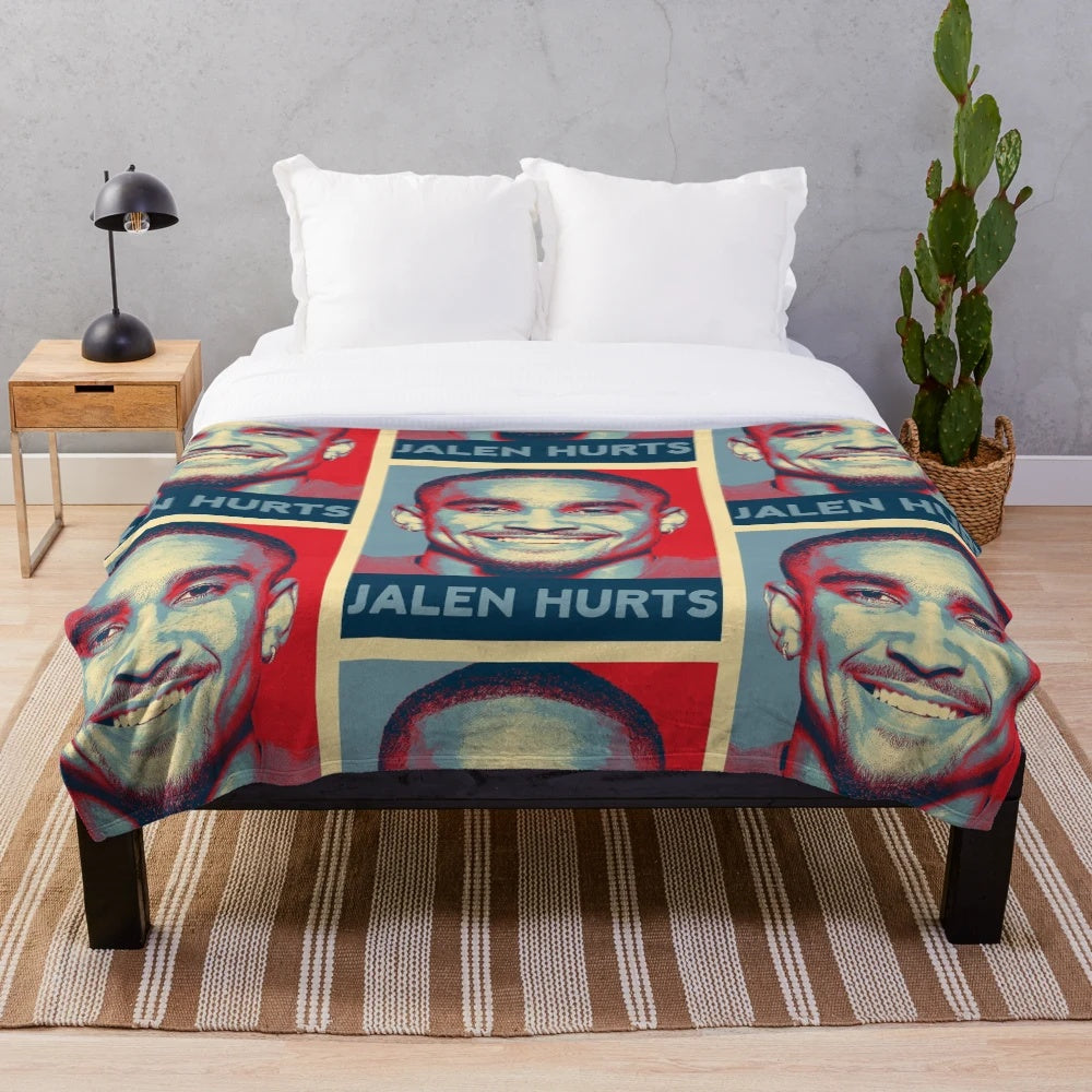Jalen Hurts plush blanket with Philadelphia Eagles design