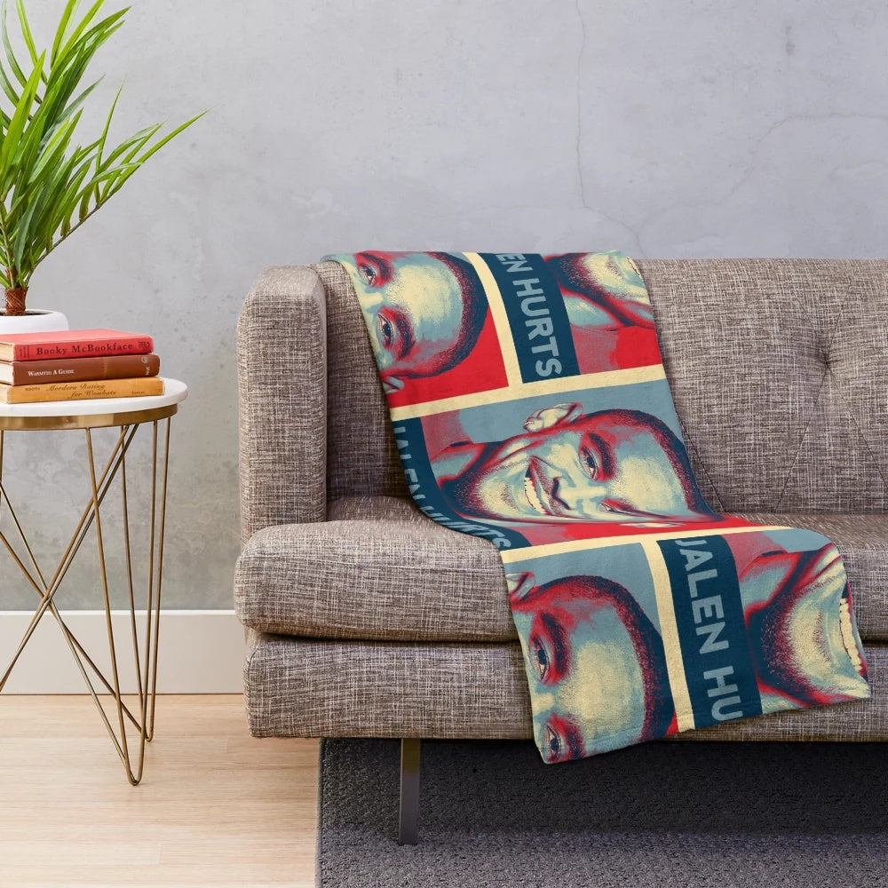 Jalen Hurts plush blanket with Philadelphia Eagles design