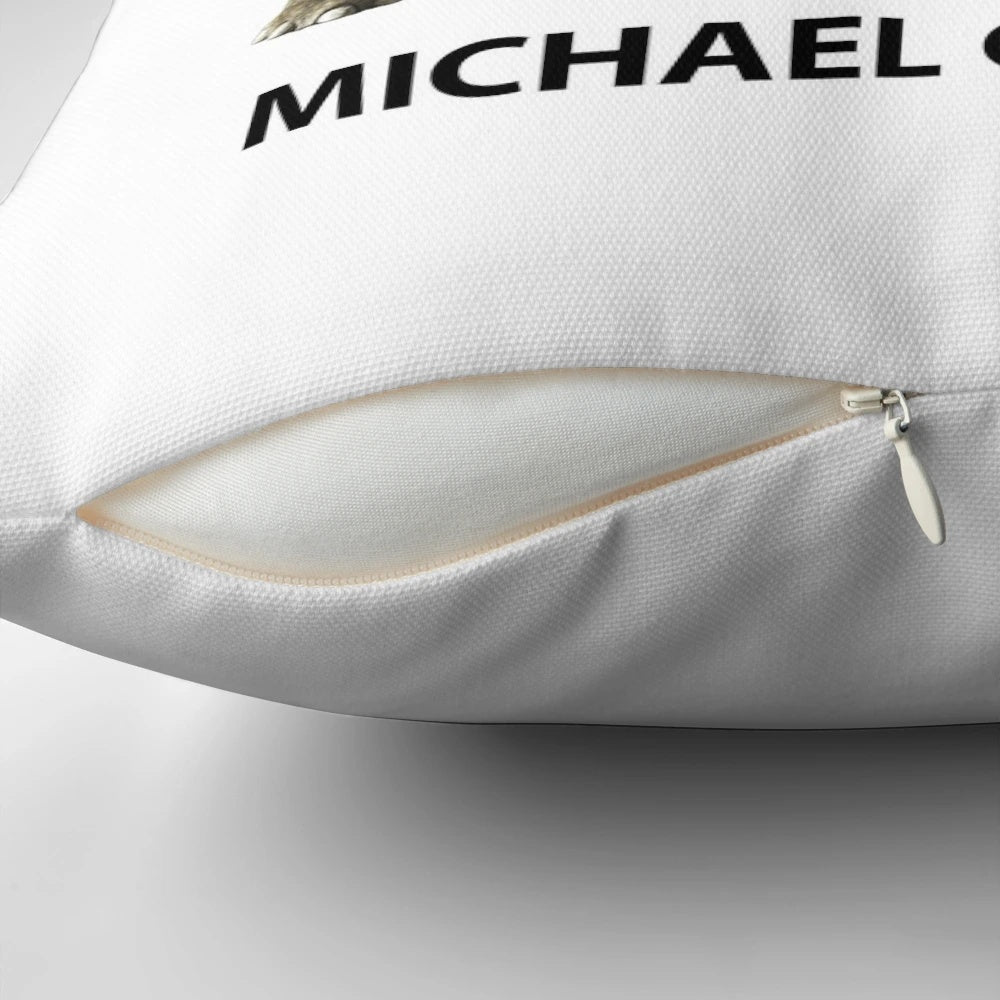 Soft plush pillow featuring the image of a triceratops dinosaur with the face of actor Michael Cera
