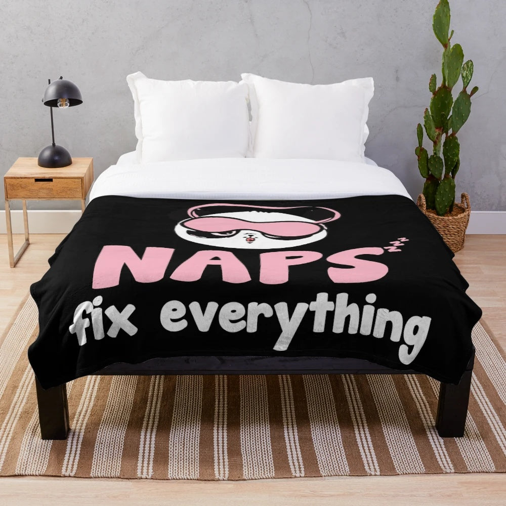 Plush "Naps Fix Everything" blanket for napping and relaxation