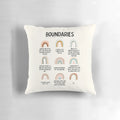 Soft, plush pillow with the text "Boundaries" printed on it, designed for mental health professionals' offices.