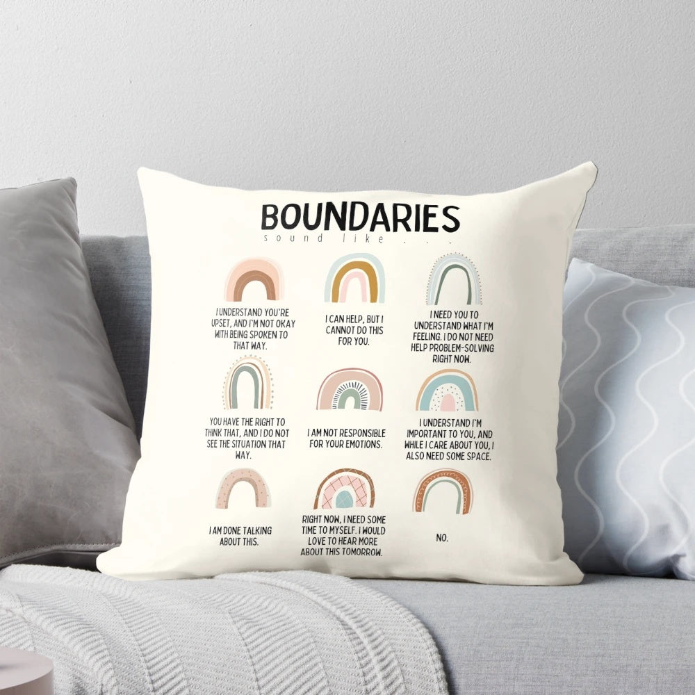 Soft, plush pillow with the text "Boundaries" printed on it, designed for mental health professionals' offices.