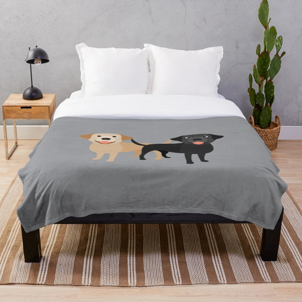 Soft and cozy plush blanket featuring a cute Labrador retriever dog design