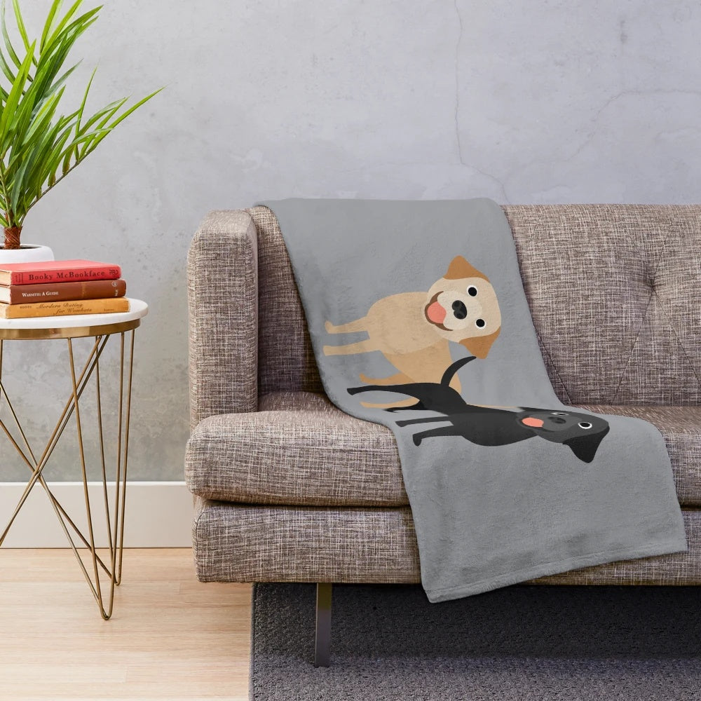 Soft and cozy plush blanket featuring a cute Labrador retriever dog design