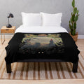 Pumpkin Party Plush Blanket featuring a cozy, cartoon-inspired forest scene