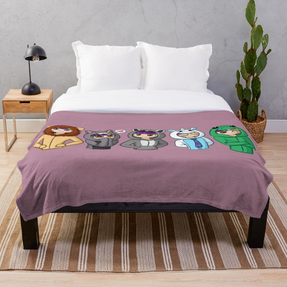 A cozy plush blanket featuring the core 4 and Deceit characters from the Sanders Sides series