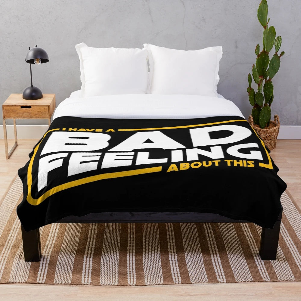 Plush blanket with a star wars parody design and an astro astronaut figure