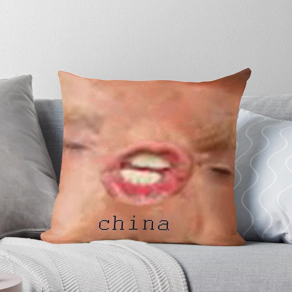Soft, plush Trump China pillow with caricature face design
