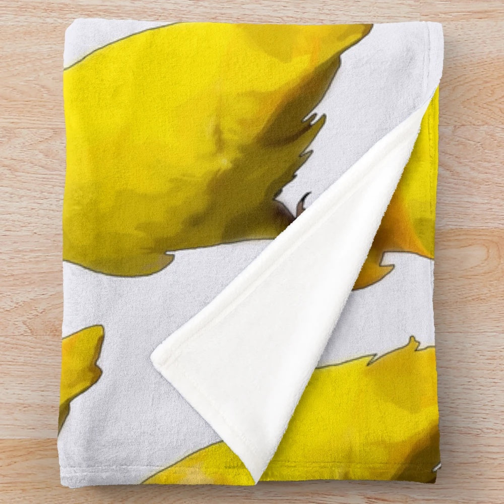 Soft, snuggly plush blanket featuring a yellow lovebird design