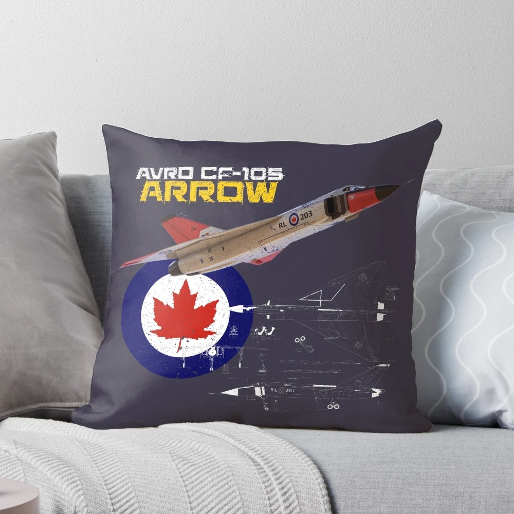 Canadian Avro CF-105 Arrow Pillow, featuring the legendary jet fighter aircraft of the Royal Canadian Air Force