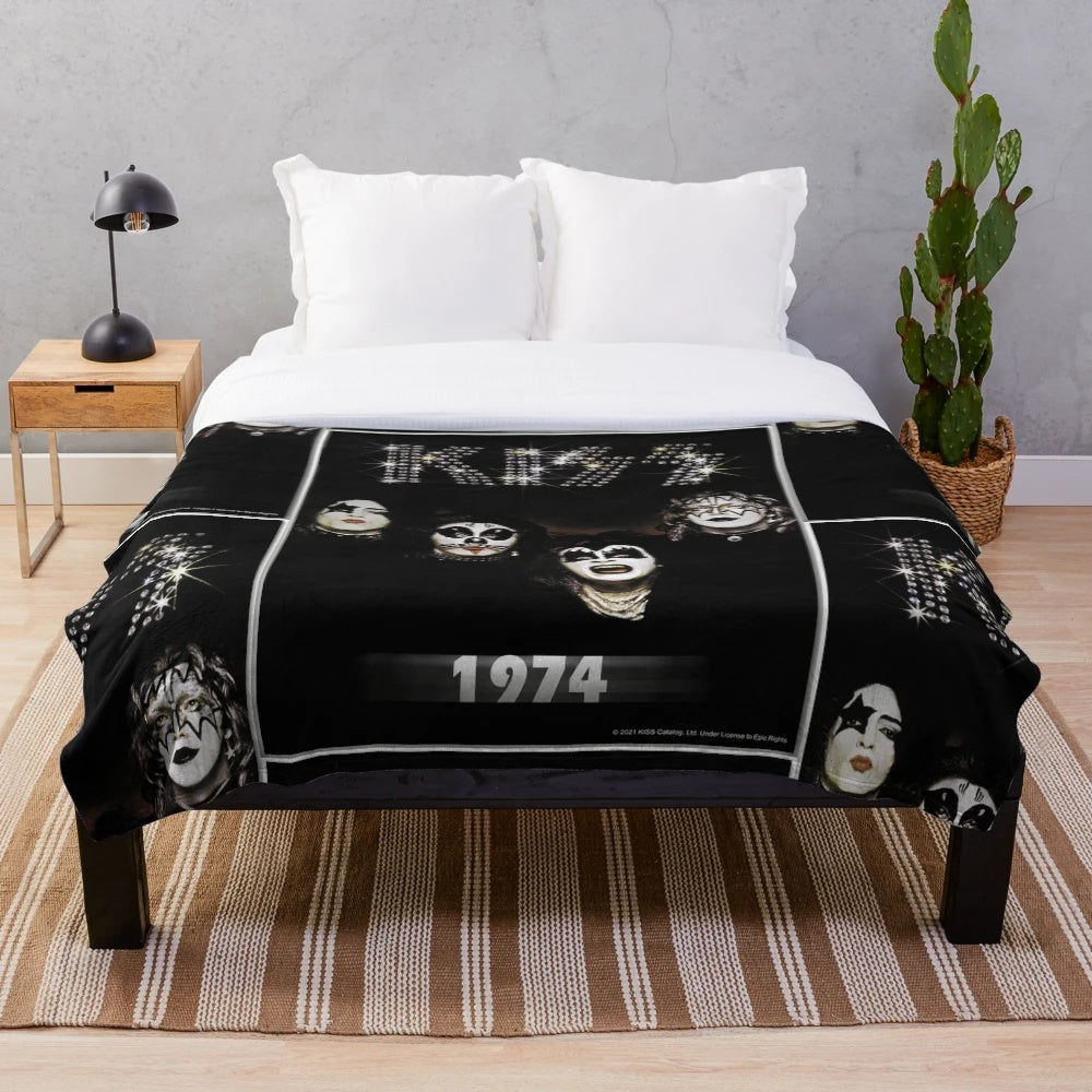 KISS band inspired plush blanket featuring their 1974 album cover