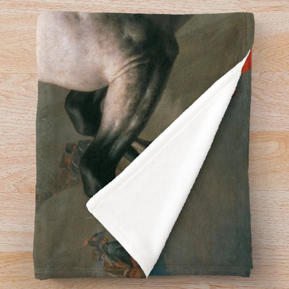 Plush blanket featuring the iconic painting of Napoleon Bonaparte Crossing the Alps by Jacques-Louis David