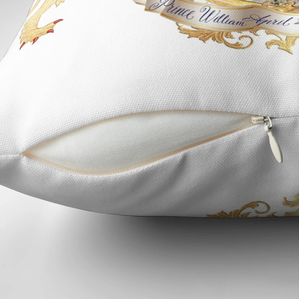 Decorative throw pillow featuring the iconic 2011 royal wedding kiss between Prince William and Kate Middleton